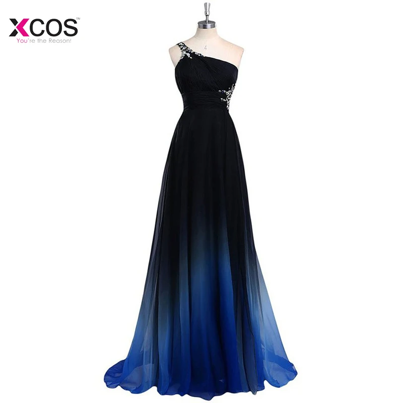 

Latest Ombre Prom Dress One Shoulder Gradient Evening Dresses Beads 2018 Formal Dress Backless Vestidos De Baile