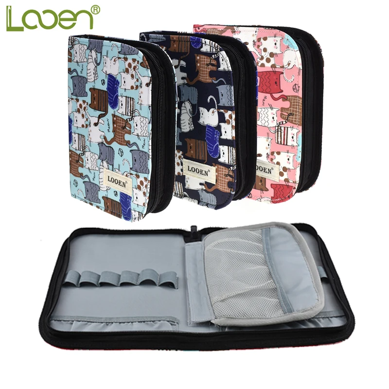 

3 Cats Styles Crochet Hook Pouch Cute Storage Bag Empty Box Knitting Kit Case Organizer Bag For Sewing Crochet Needles Tool