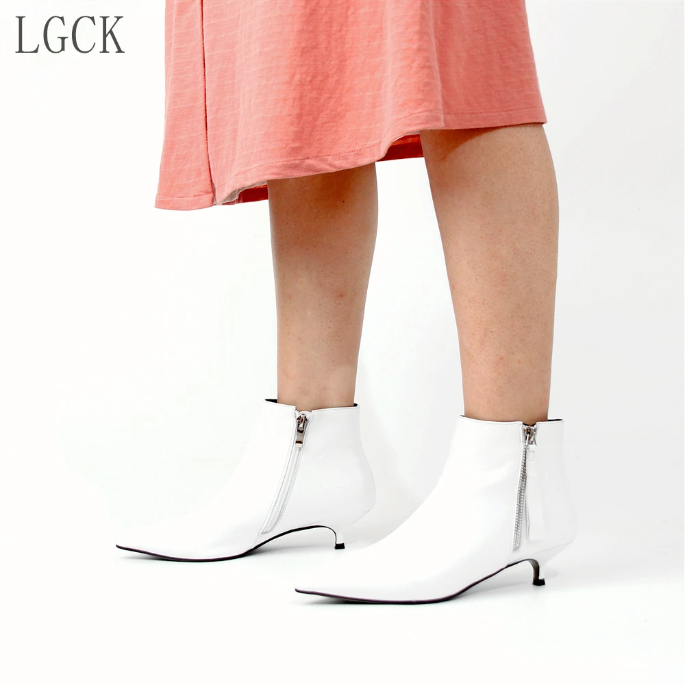 

Plus Size 34-43 Genuine Leather Women Shoes Stiletto Thin High Heels Pointed Toe Sexy Zip Ankle boots Bota chelsea bootie Zipper