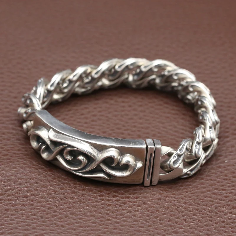 

NEW! Vintage 925 Silver Bracelet Sterling Silver Lucky Symbol Link Bracelet Pure Silver Man Bracelet Jewelry Gift