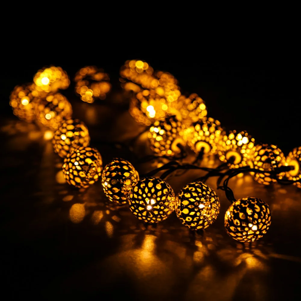 20 LED 2M Romantic Hollow Gold Ball Fairy String Light Christmas ...