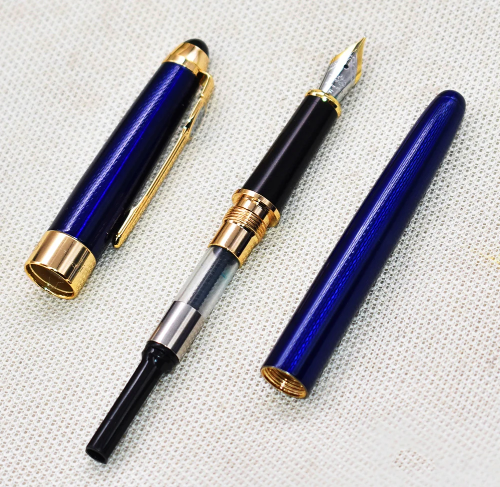Clássico de Metal Azul em Relevo Caneta de Tinta para Pós-graduação Jinhao Nobre Belas Nib Fountain Pen Gold Trim 0.5 Milímetros - Negócio Escritório 165 18kgp 7 Em Relevo 18KGP Belas Nib Fountain Pen