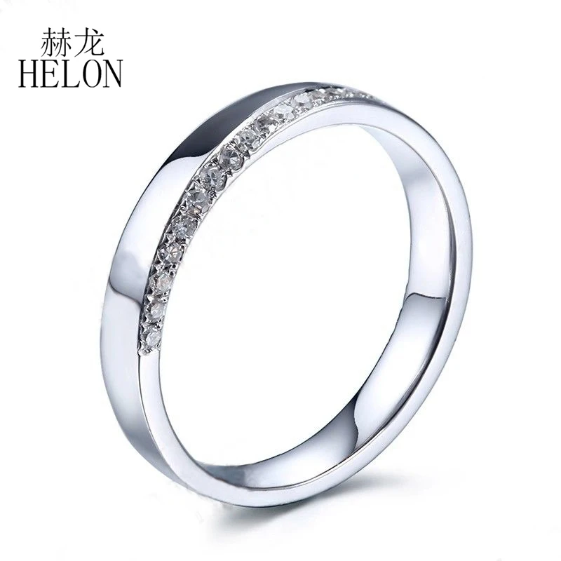 HELON Solid 14 к белое золото микро проложить 0.2ct натуральные бриллианты женское кольцо для помолвки свадьбы стильное юбилейное кольцо хорошее ювелирное изделие