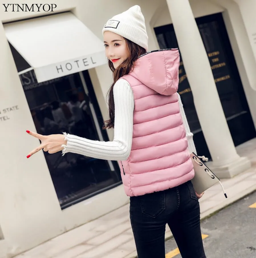 YTNMYOP Brands Short Down Cotton Vest Winter Women Sleeveless Jacket Slim Female Coat Green Thicken Casaco Hooded Girls Vests