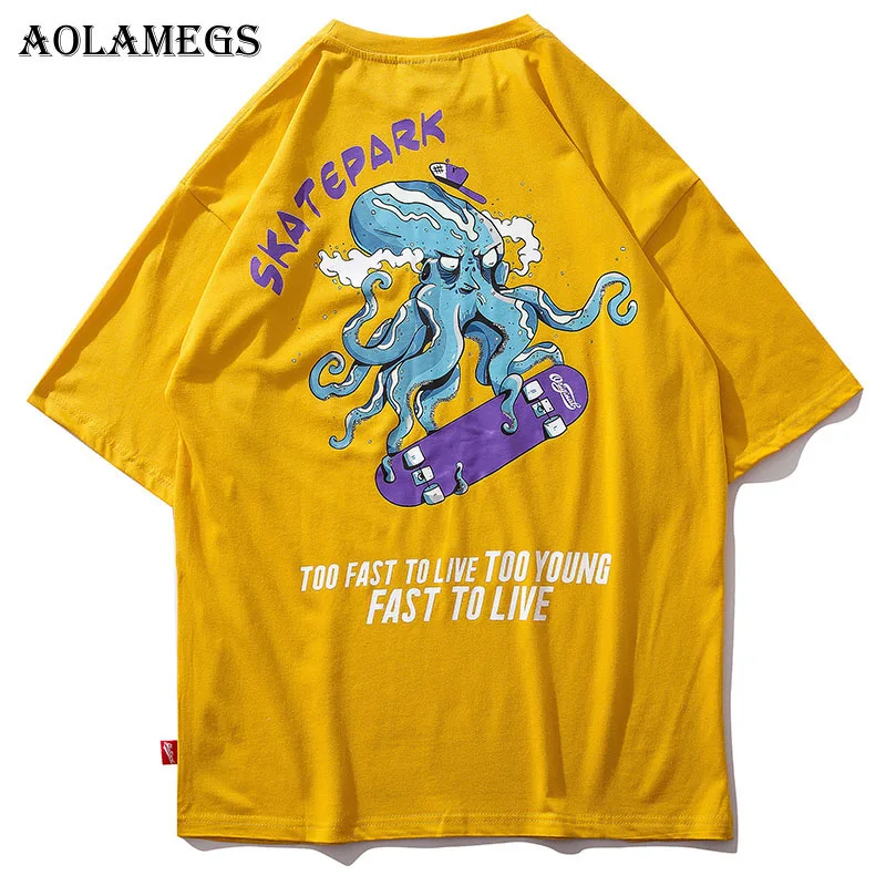 

Aolamegs Men's Tee Shirts Octopus Printed T Shirt Men O-neck T Shirt Cotton Fashion Hip Hop High Street Couple Tees Streetwear