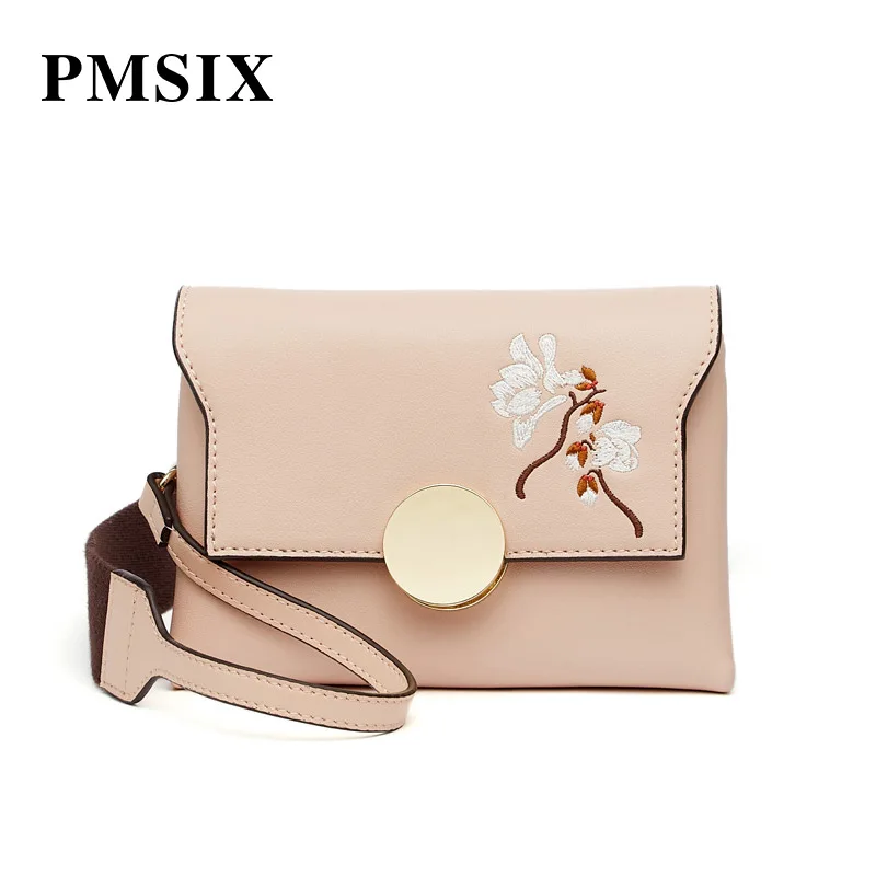 PMSIX модный замок вышивка цветы сумки через плечо женские мягкие розовые девушки Портативный одиночное покрытие сумка женская - Цвет: pink