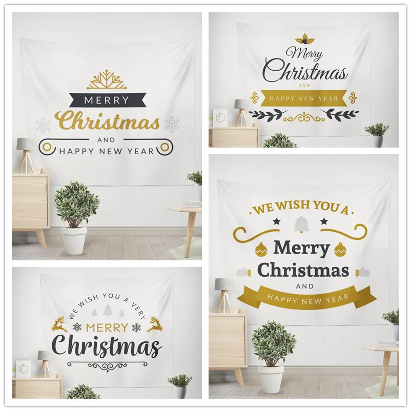 

Christmas Tapestry Wall Hanging Golden Letter Printed Wall Fabric Tapestry Mandala Boho Decor Living Room Dorm Table Cloth Throw
