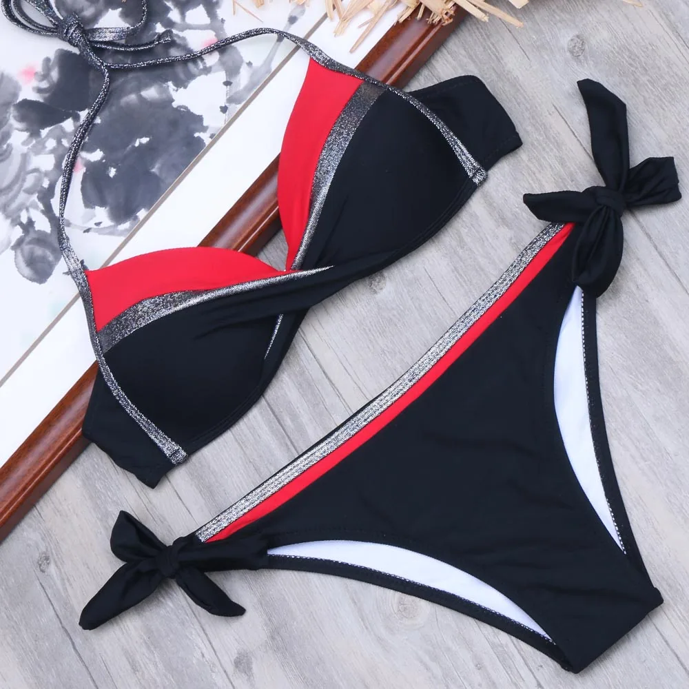 

Sexy Patchwork Bikini 2019 Biquini Push Up Swimsuit Women Swimsuit Halter Glitter Bathing Suit Swimming Suit Maillot De Bain NEW