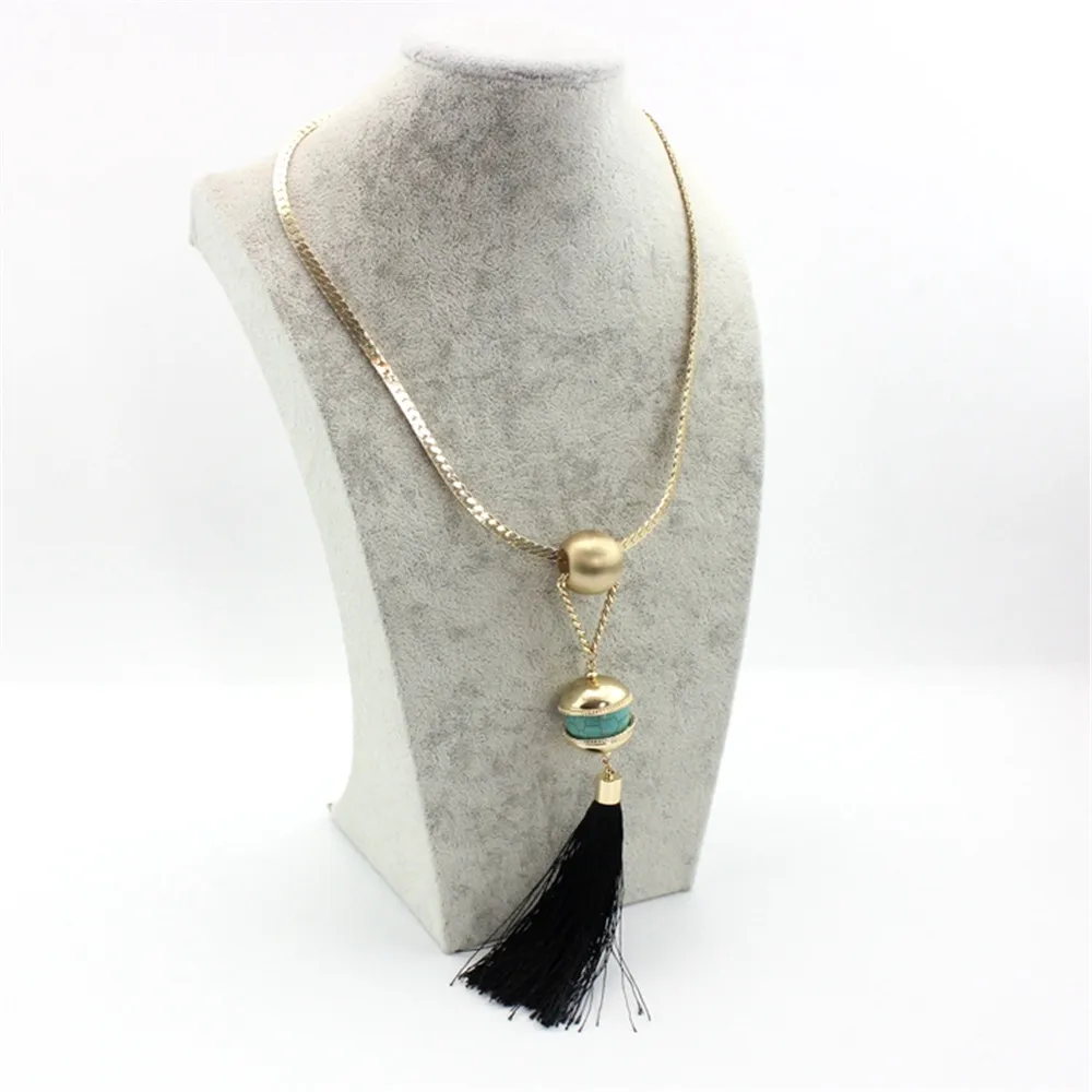 Free shipping the new fashion Flat copper chain Green pine round bead black line broken long necklace | Украшения и аксессуары