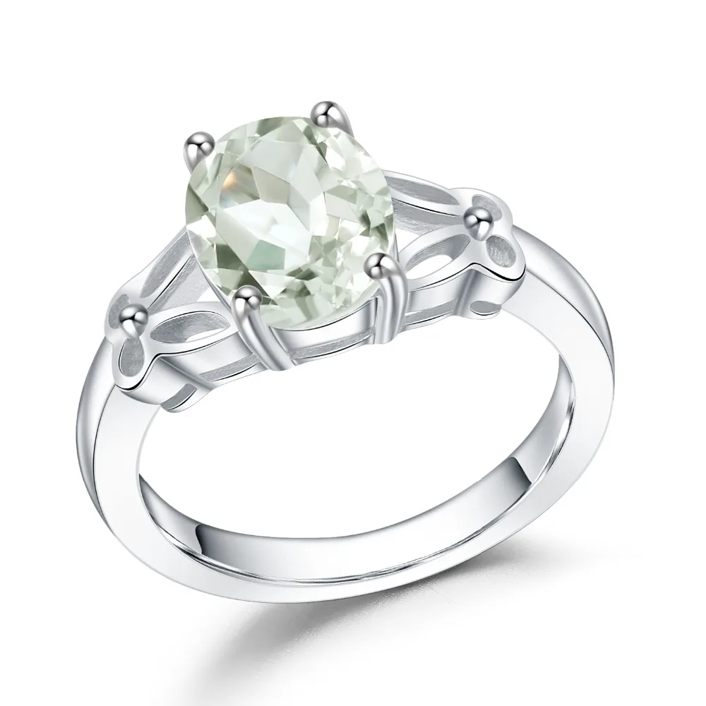 

GEM'S BALLET 2.36Ct Natural Green Amethyst Oval Gemstone Rings For Women 100% 925 Sterling Silver Ring Valentine's Day Jewelry