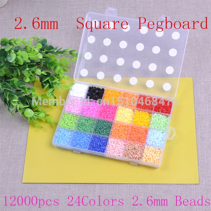 

EVA 12000Beads /Box Mini Hama 2.6mm Beads 24 Colors 500/Grid Fuse Beads Educational Toys (2 Pegboards+1 Tweezers+3 Iron Paper  )