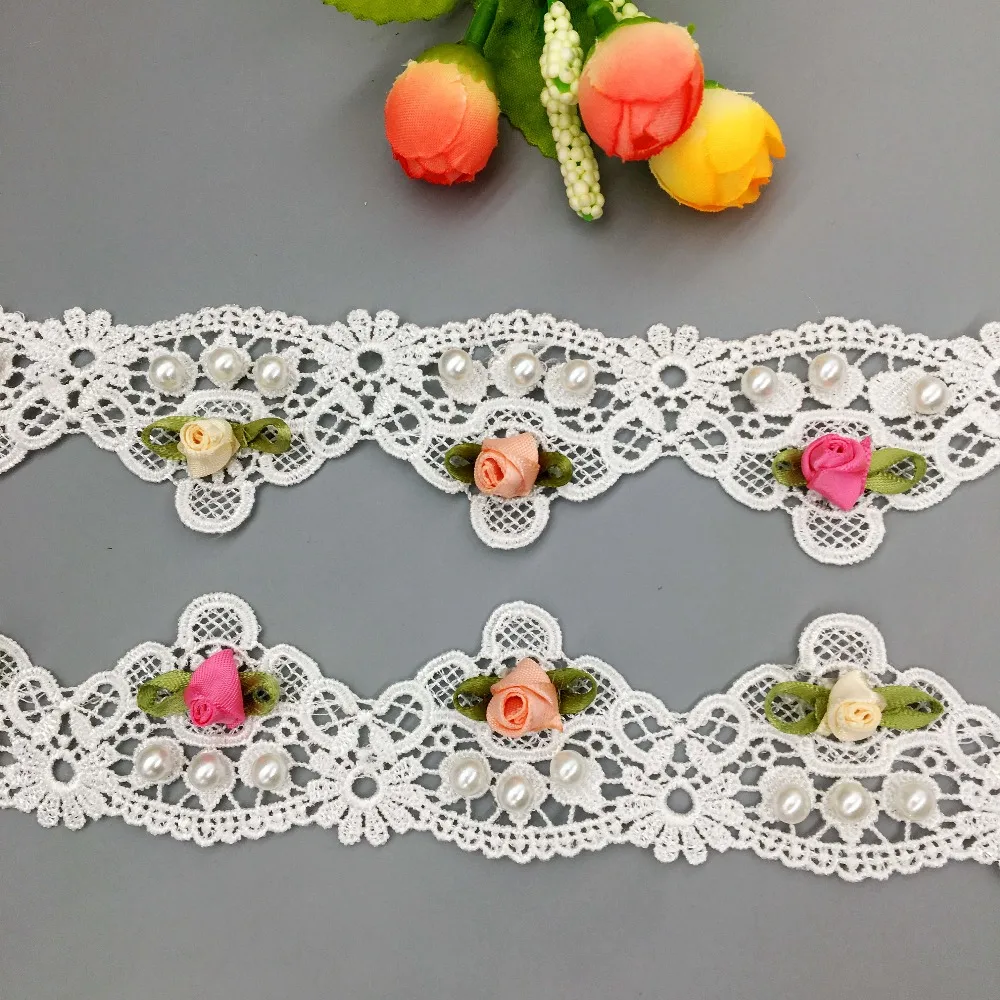 50x African 3D Colorful Flower Lace Trim Applique Pearl Guipure Ribbon Lacing for Hat Decorative Wedding Dress Sewing | Дом и сад