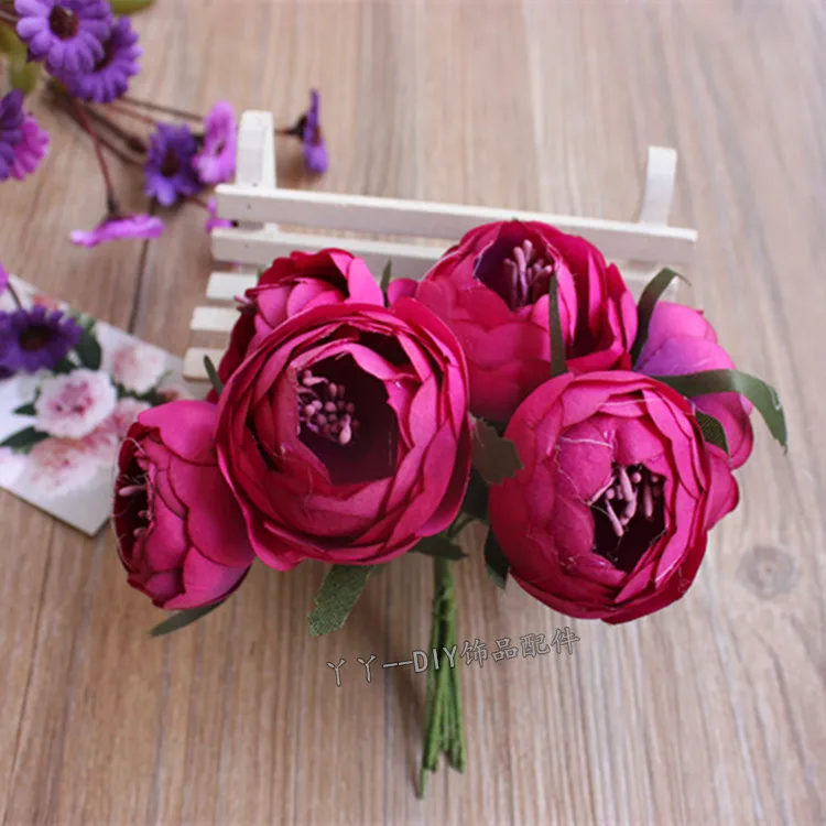 6 шт./лот 4,5 см Моделирование искусственных цветов маленькая шелковая ткань розы чайные пакетики ручной работы свадебные украшения - Цвет: rose red