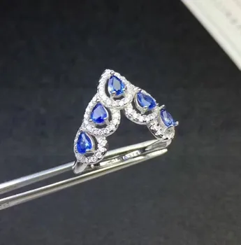 

Natural real blue sapphire crown style ring Free shipping Per Jewelry 0.3ct*5pcs gemstone Fine jewelry S8092503
