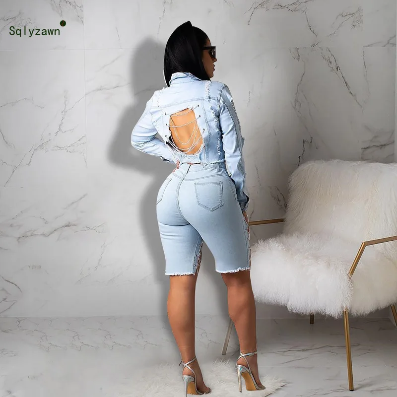 Женский сексуальный Джинсовый укороченный топ с вырезами и металлической