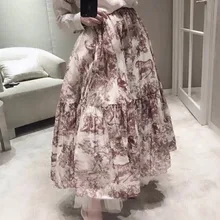 Летние новые модные печати Эластичная лента Для женщин юбка Повседневное длинная куртка с секциями хит модных продаж прилив нижняя часть(E7