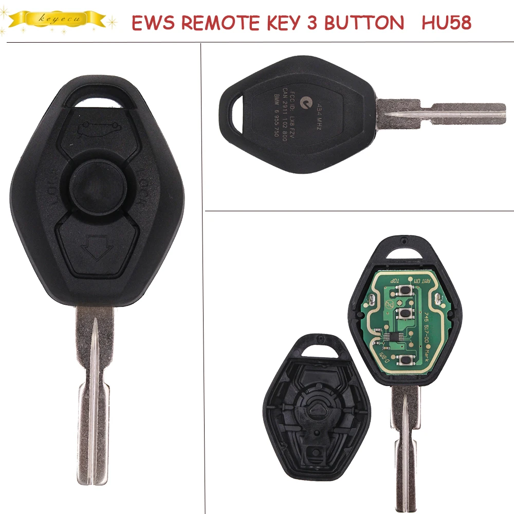 Keyecu ews مفتاح بعيد 3 زر 315 ميجا هرتز/433 ميجا هرتز ID44 hu58 لسيارات bmw 3,5 ، 7 سلسلة 325 330 318 525 530 540 m5 e38 e39 e46 x3 x5 e65