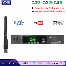 DVB-T2/S2 + DVB-C Combo HD Digital Terrestrial Satelliter TV Receiver With 1 Year Europe Cccam + USB WIFI Support Dolby AC3 IPTV