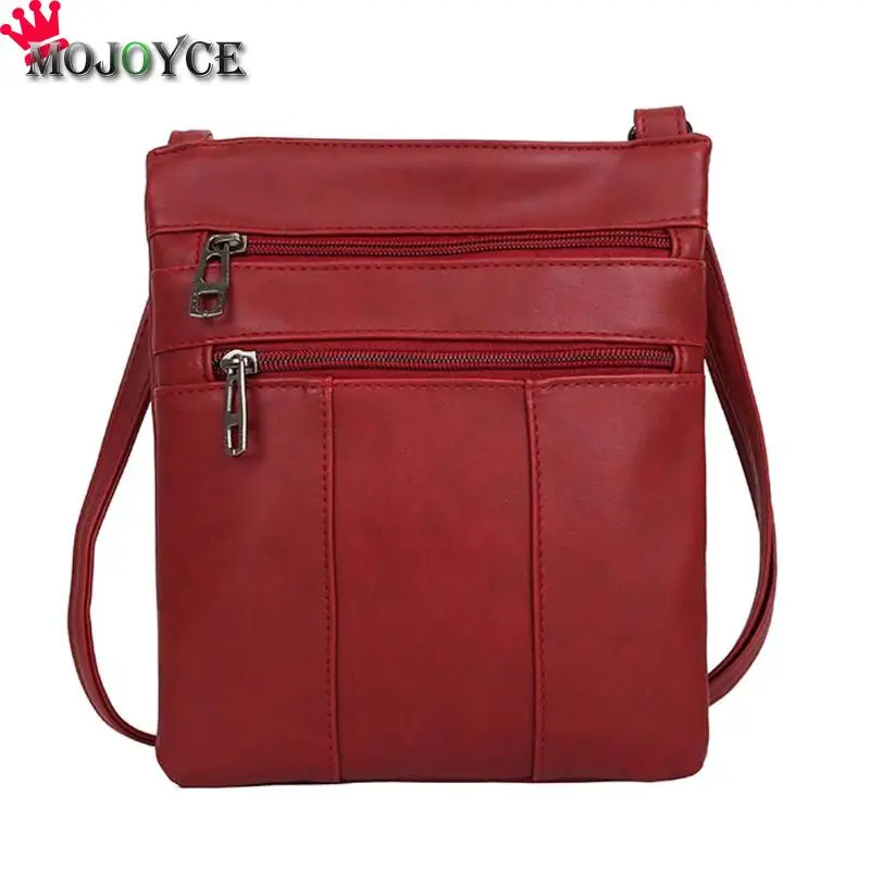 MOJOYCE винтажные однотонные женские сумки-мессенджеры из искусственной кожи на молнии, сумка через плечо для девочек в стиле ретро, новая сумка - Цвет: Красный