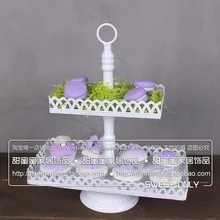 Модный послеобеденный чай двухслойная подставка для торта/свадебный реквизит Железный квадратный тусклый поддон/Высокий Торт тарелка