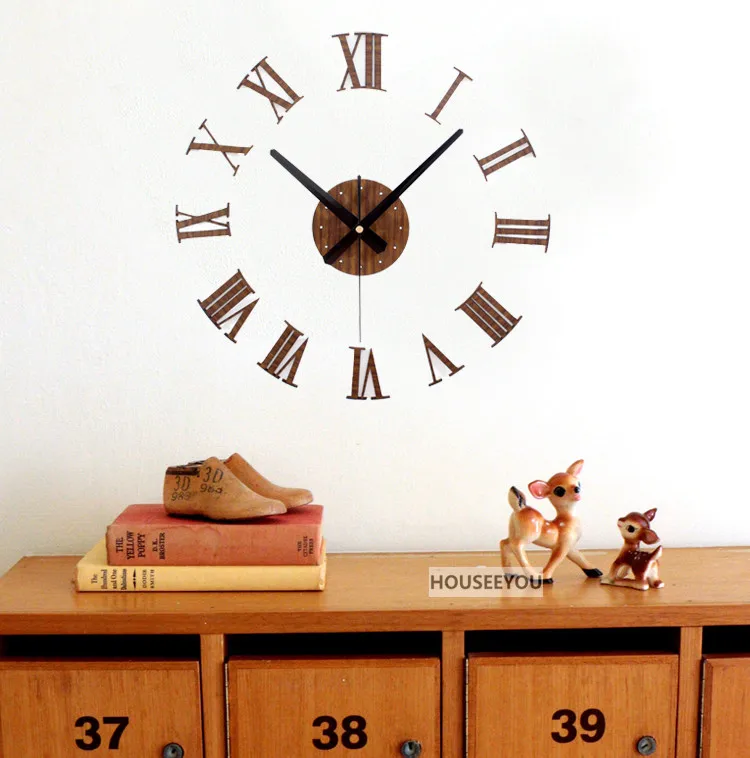 Европейские винтажные деревянные настенные часы, наклейка с римскими цифрами, ретро виниловая наклейка, Подвесные часы, украшение для дома, для спальни, гостиной