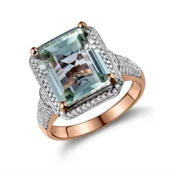 Lanmi Для женщин Fine Jewelry Сияющий Изумрудный Cut 10x12 мм Аметист Diamond Обручение кольца 14 К розовое золото Для женщин ювелирные изделия G00326