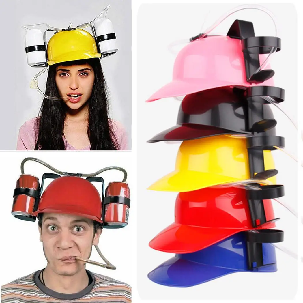 Creative Drinking Helmet Party Hat Can Holder Drinker Hat Cap with Straw Beer and Soda Drinking Helmet
