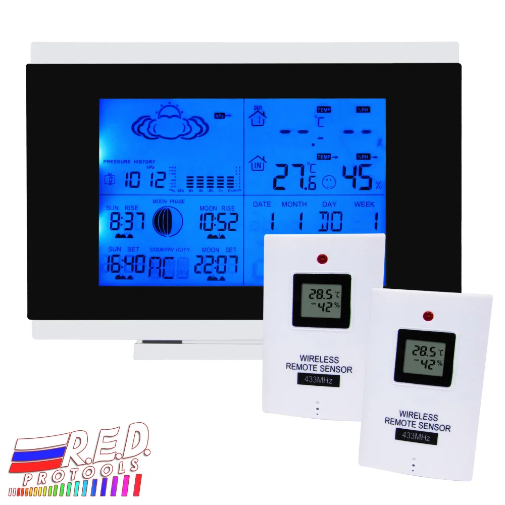 

Indoor Outdoor Wireless Weather Station Temperature Humidity Remote Sensor Date Radio Controlled Clock RCC DST F/C w/ 2 sensors