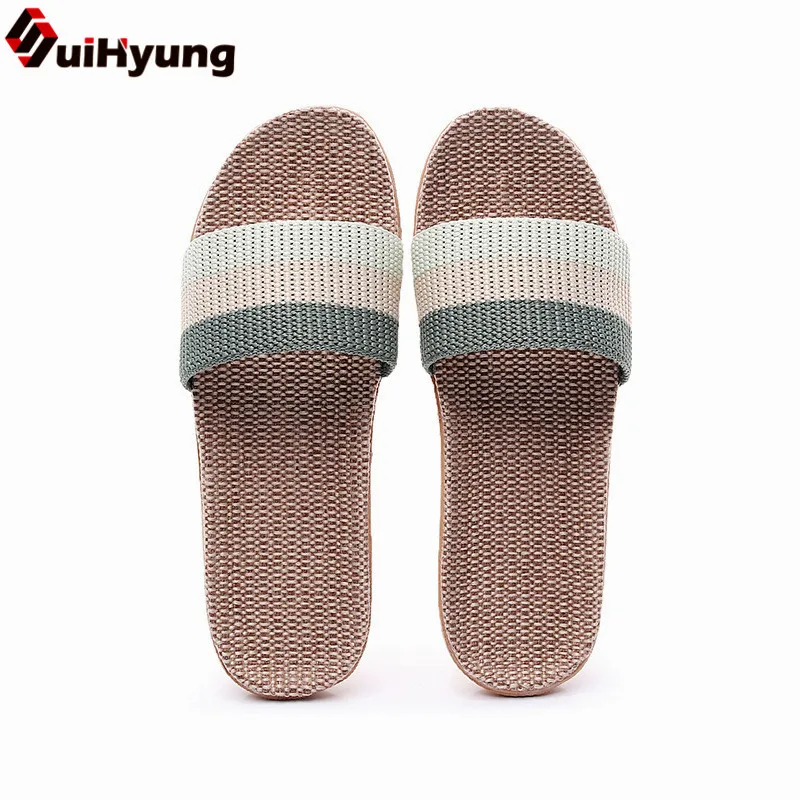 Suihyung/летние льняные тапочки размера плюс 35-45; женская домашняя обувь; Вьетнамки для влюбленных; повседневные льняные шлепанцы; Мужские дышащие сандалии