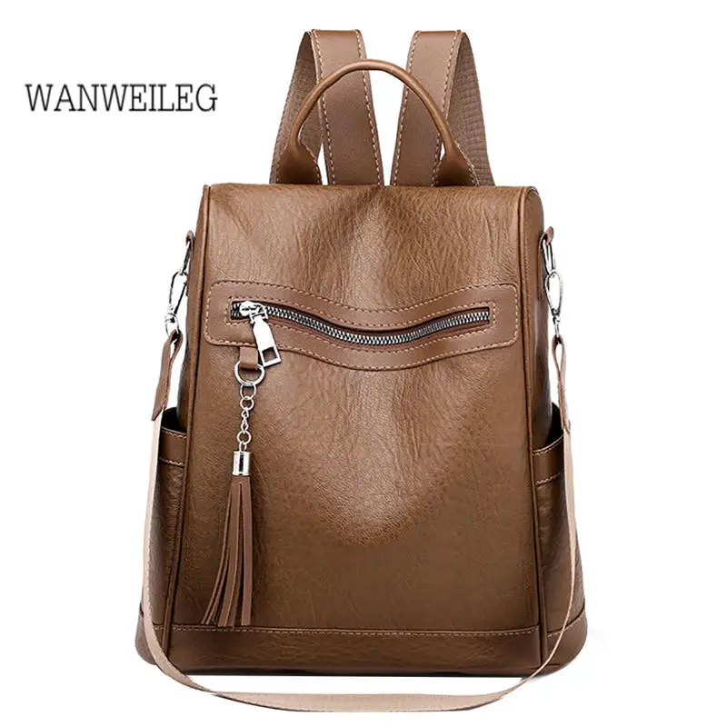 

Female Backpack Casual Wild Simple Backpack women Anti-theft Bag Soft PU Leather zipper School Bags for Teenage Girls Mochila L*