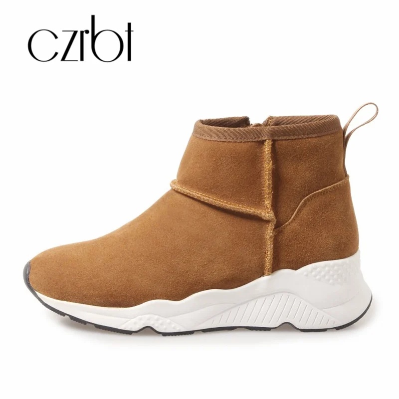 

czrbt 2018 Wool Blend High Quality Shoes Fur Flat Slip-On Warm Boots Women Winter Boots Genuine Leather Casual Ankle Boots