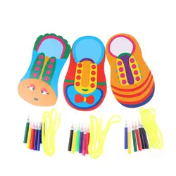 1 шт. деревянный шнуровкой обувь детские игрушки раннего образования завязки завязывать шнурки обучения многопоточности обувь для