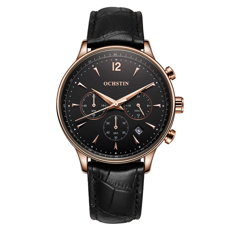 

Hot Style Fashion Men Watch New Arrival Three Genuine Leather Starps Multifunction Leisure And Business Waterproof Men's Watch