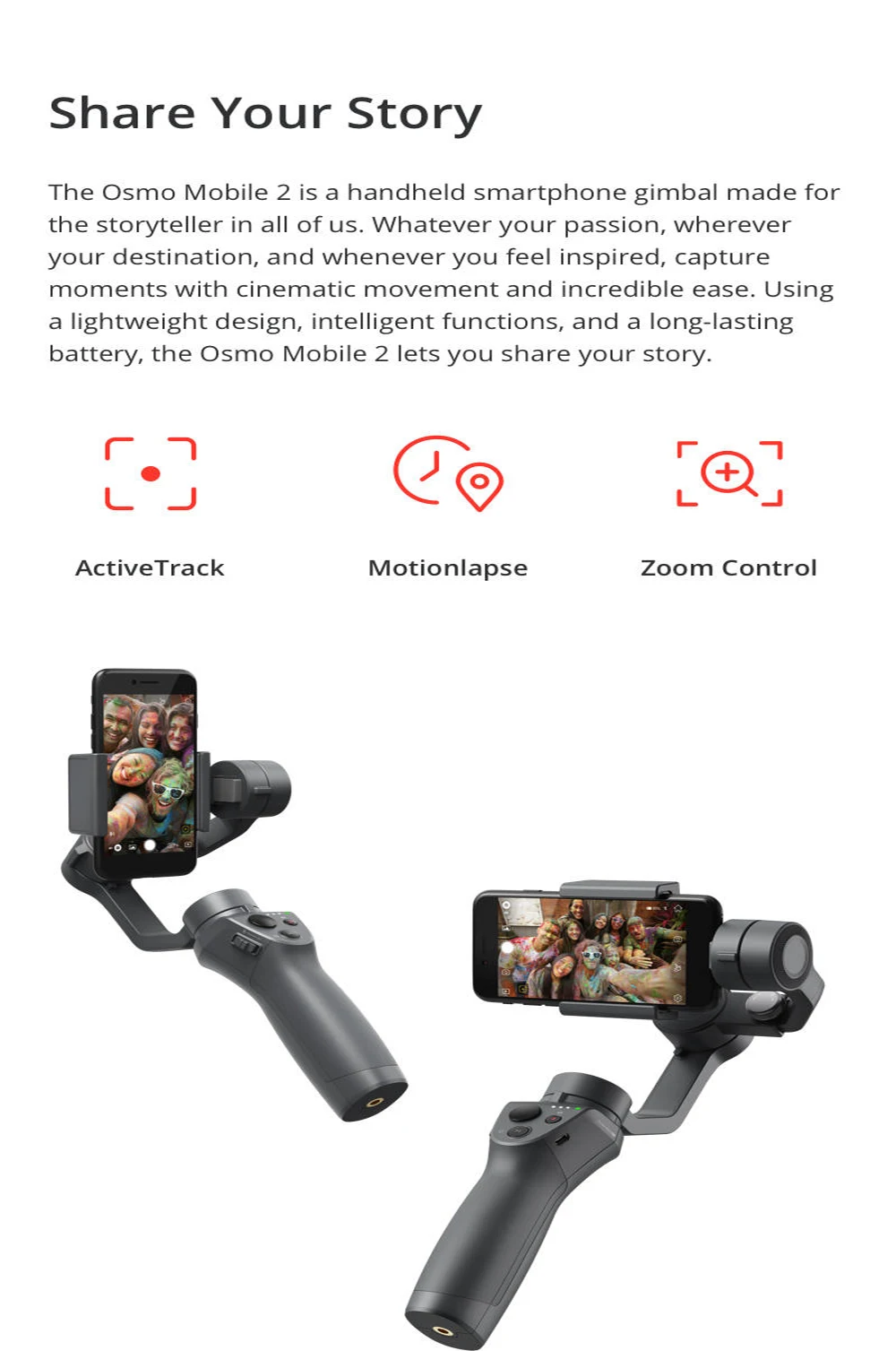 DJI OSMO Mobile 2 ручной карданный 3-осевой стабилизатор OM2 с плавное воспроизведение видео/движения таймлапс/зум Управление/панорама функции