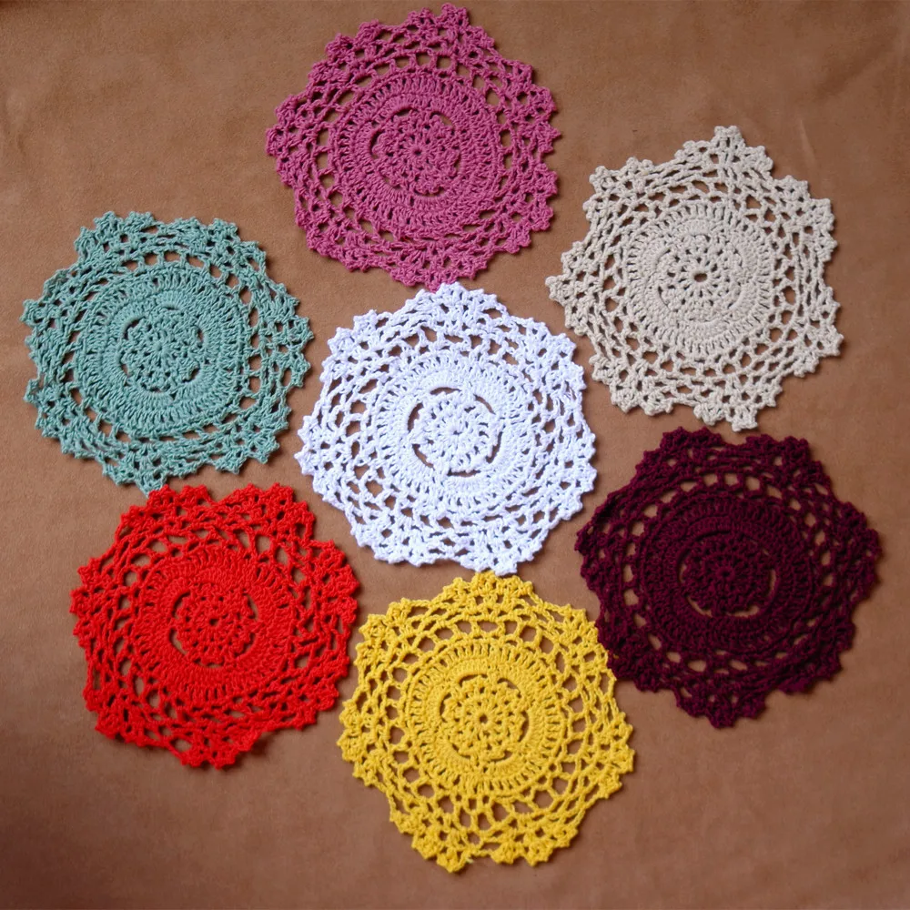 12Pcs/lot Wholesale Doilies 7colors Round Table Mat Crochet Coasters