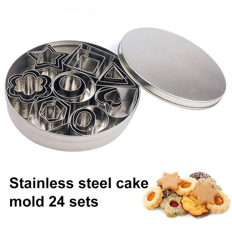 

24Pcs/Set Biscuit Cake Molds Cutters Stainless Steel Baking Tool 8 Patterns J2Y
