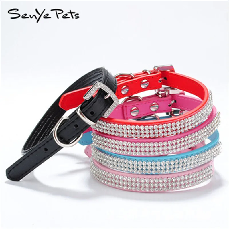 SENYE PETS 2018 Dog Network drill Collar Pet PU Leather Crystal Diamond