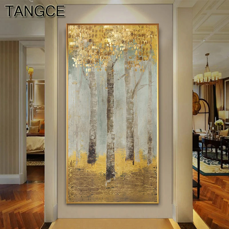 

Abstract Golden Coins Forest Canvas Painting Big Poster Print Fashion Golden Wall Art Picture for Living Room HD Cuadro Tableaux