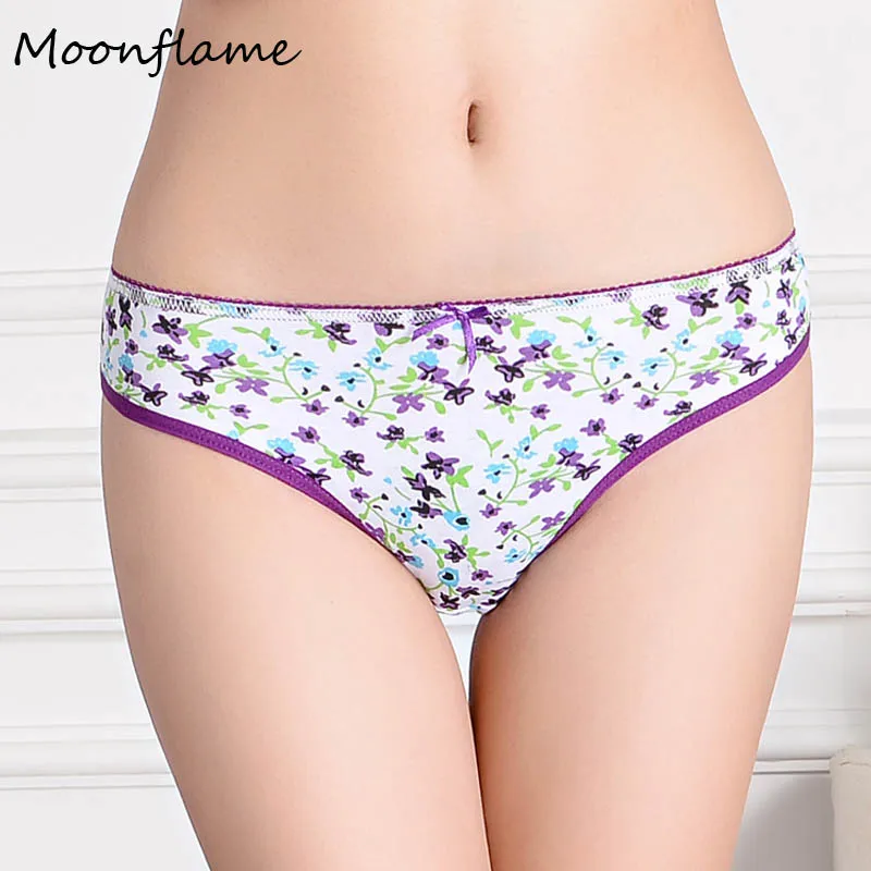 

Moonflme 1 pcs/lots Floral Print Cotton Women Briefs M L XL 86795