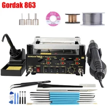 BGA Rework Solder Station 3 in 1 Digita Electric Soldering iron Hot Air Heat Gun IR Infrared Preheating Station Gordak 863