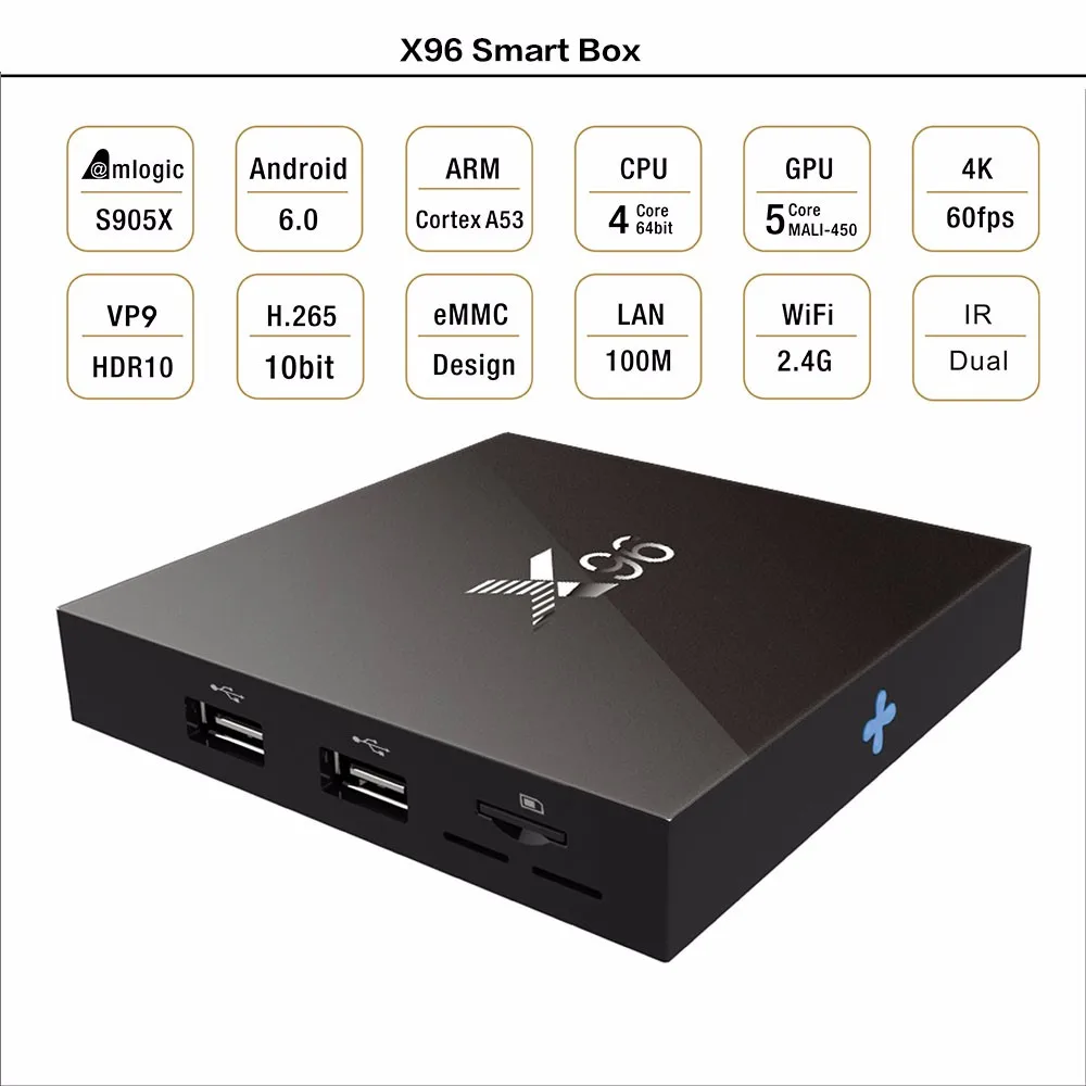 X96 Android 6,0 tv Box Amlogic S905X Max 2 ГБ ОЗУ 16 Гб ПЗУ четырехъядерный wifi HDMI 4 K* 2 K HD Смарт-приставка медиаплеер PK X96mini