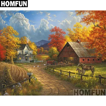 

HOMFUN Full Square/Round Drill 5D DIY Diamond Painting "Autumn town" 3D Embroidery Cross Stitch 5D Home Decor A00761