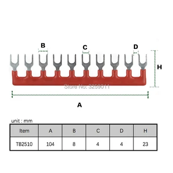 

50PCS TB2510 Suyep 10 Positions 25A Wire Connector Pre Insulated Fork Type Barrier Spades Terminal Strip Jumper Block