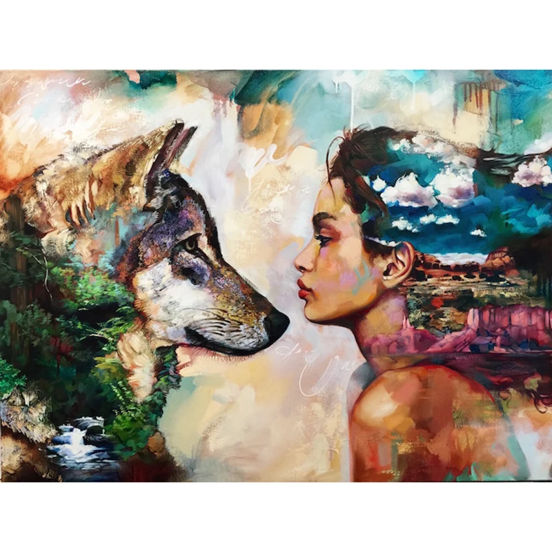 

Full Drill Square Diamond 5D DIY Diamond Painting"Wolf and girl"Diamond Embroidery Cross Stitch Rhinestone Mosaic Painting