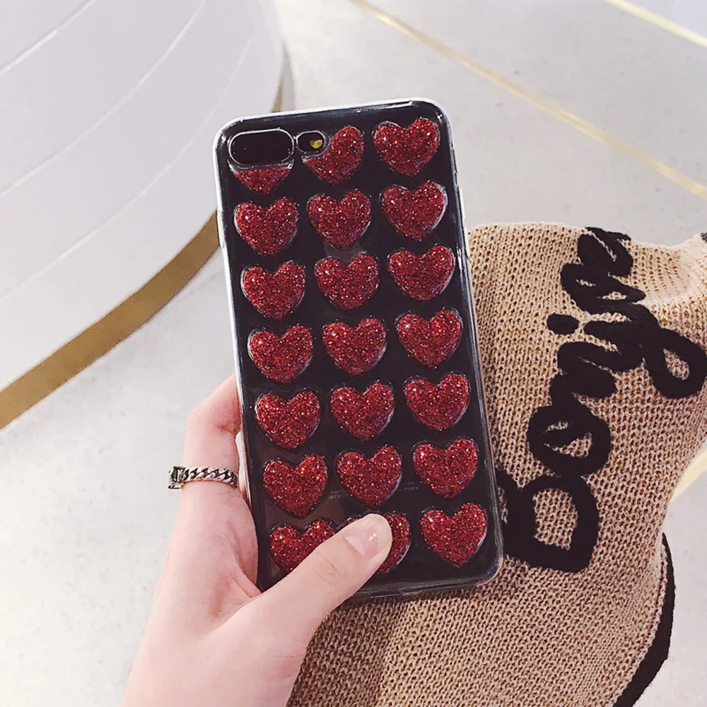 Чехол lovecom для iPhone XS, XR, XS, Max, X, 5, 5S, SE, 6, 6 S, 7, 8 Plus, блестящий порошок, сердце, прозрачный мягкий ТПУ чехол для задней панели телефона, чехол s