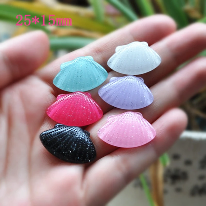 

For DIY Hair Decoration 30pcs Mixed 25*15mm Very Cute Flat Back Resin Glitter Color Shell