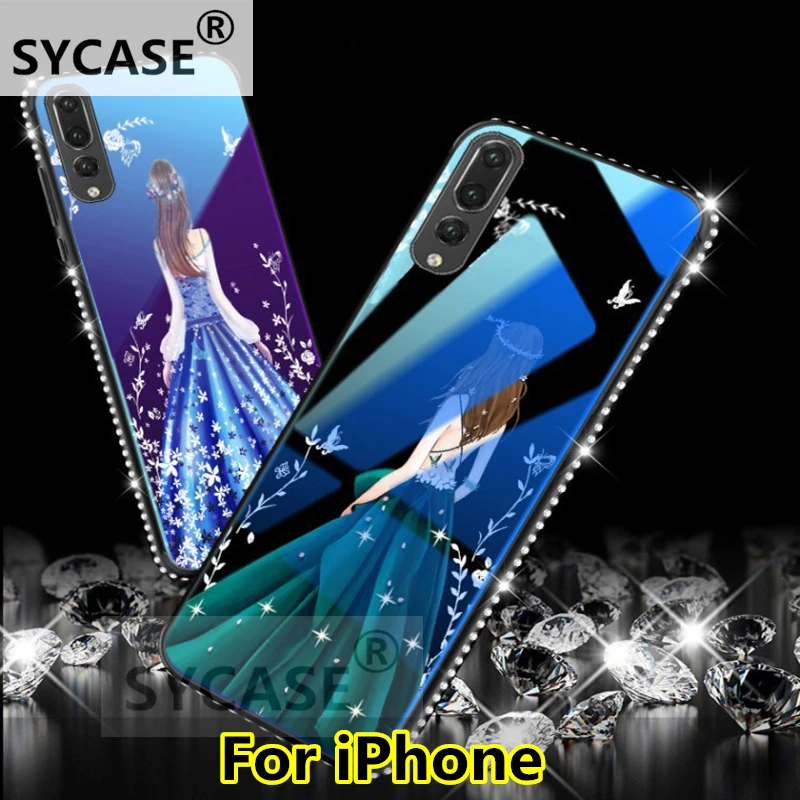 SYCASE Luxury Goddess back phone case For iPhone X 5 5S SE 6 6S Plus 7 8 Blue-ray tempered glass for girl shell cover |