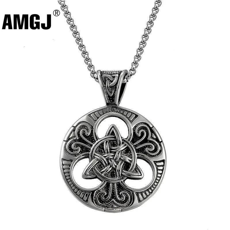 

AMGJ Men's Lrish Celtics Trinitys Knot Pendant Necklace for Men Stainless Steel Unisex Vintage Gotycki Male Jewelry