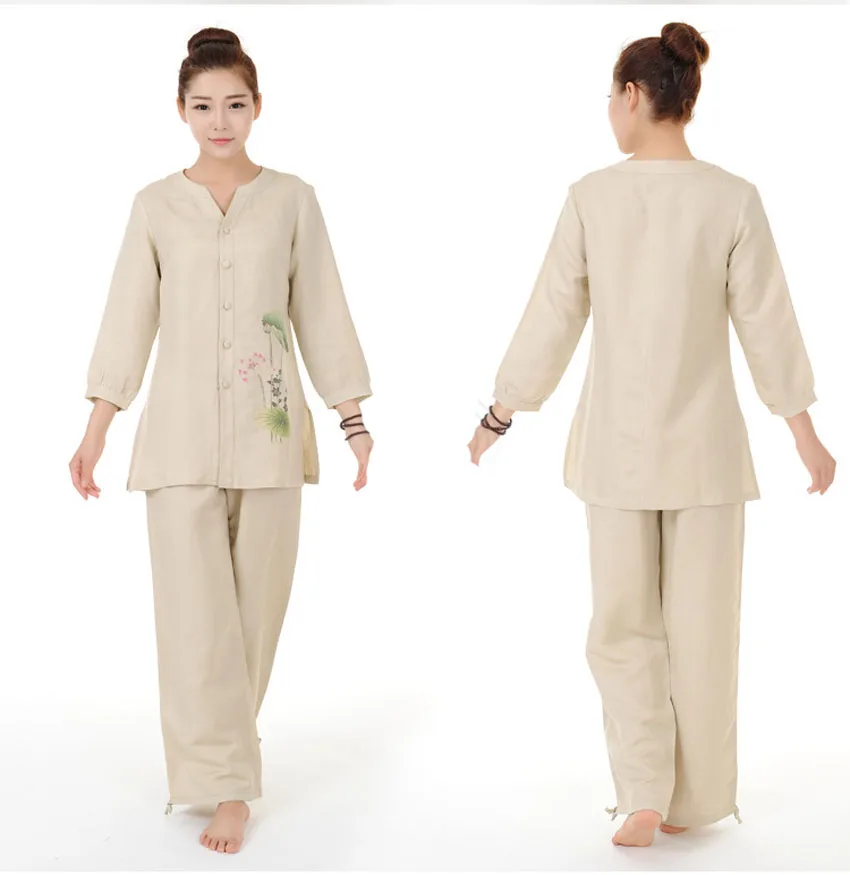 Для Женщин Йога Комплекты одежды хлопок медитации Костюмы рубашка и брюки 2 шт./компл. китайское платье