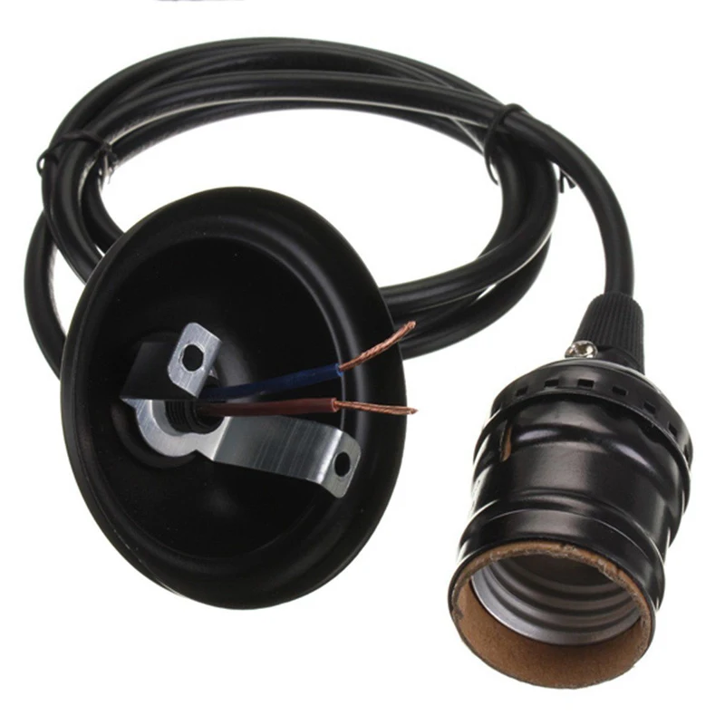 1pcs Black Ceiling Pendant Lamp Light Base Socket E27 Screw Bulb Holders with Wire